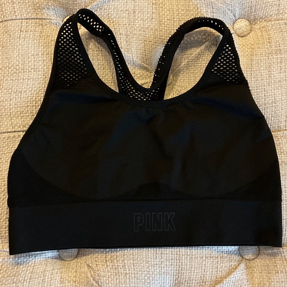 PINK Victoria's Secret Black Sports Bra with Mesh Accents